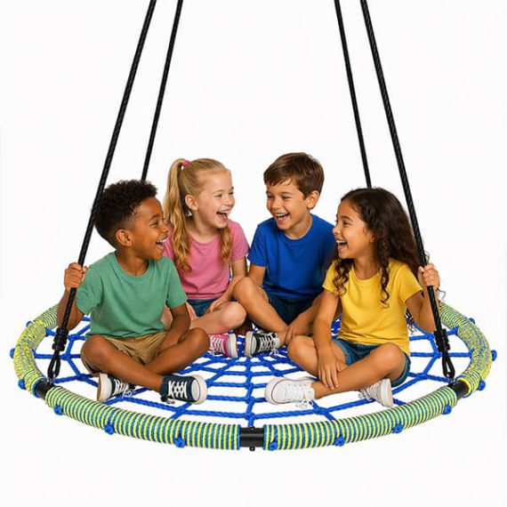 Yellow & Blue 60" Large Round Web Tree Swing for Kids & Adults