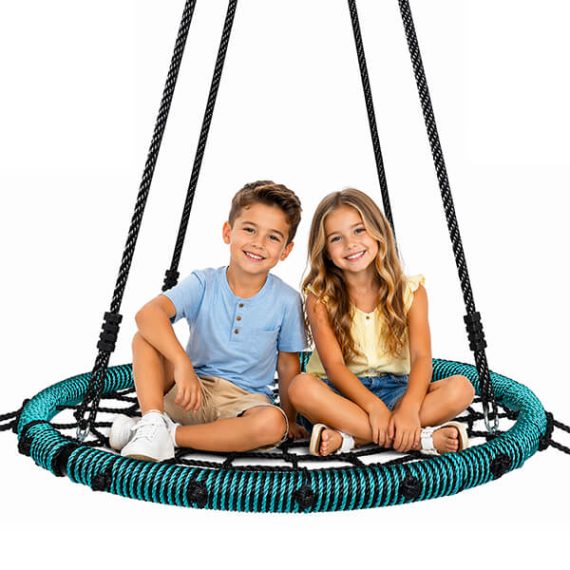 Teal 40" Spider Web Round Tree Swing for Kids & Adults