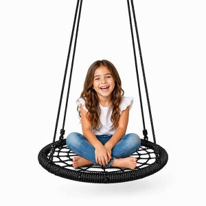 Black 24" Round Spider Web Tree Swing for Kids & Adults