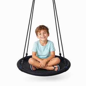 Black 24" Round Outdoor Tree Swing for Kids & Adults