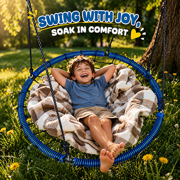Blue 40" Saucer Round Tree Swing for Kids & Adults - Image 4